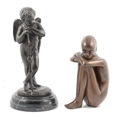 Lot 110 - Reproduction bronze, cupid and a bronzed figure