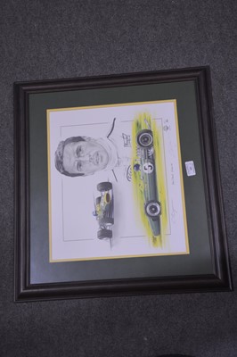 Lot 485 - Christopher Dugan, two Jim Clark racing prints, signed.