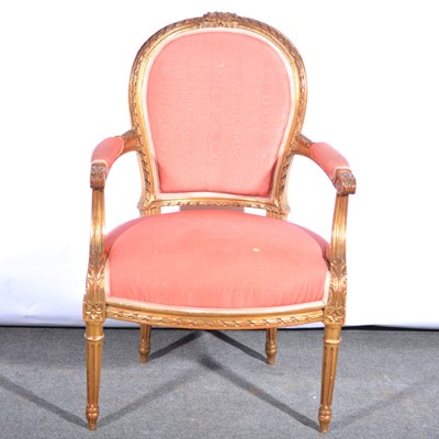 Lot 504 - French walnut and part gilt fauteuil.