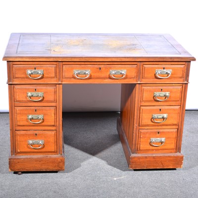 Lot 544 - Victorian walnut twin pedestal desk, nine drawers.