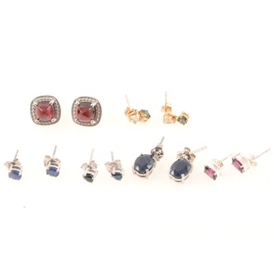 Lot 310 - Gemporia - Sapphire, white zircon and garnet earrings.