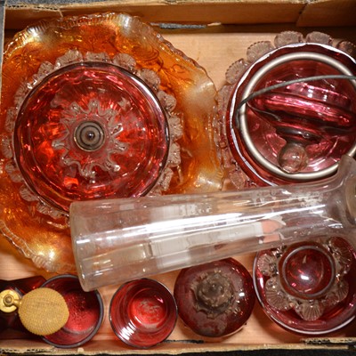 Lot 55 - Ruby and cranberry glass vases and pots, Mary Gregory vase and other glassware.