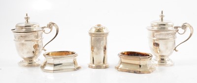 Lot 269 - Pair of silver mustard pots, pair of modern trencher salts, pepper pot.