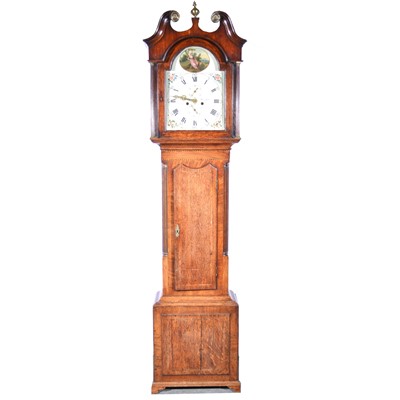 Lot 562 - Oak and mahogany longcase clock