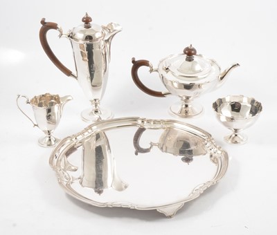 Lot 242 - Four piece silver teaset and a silver plated tray