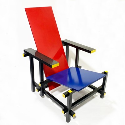 Lot 1053 - Red and Blue Chair, designed by Gerrit Rietveld, manufactured by Cassina