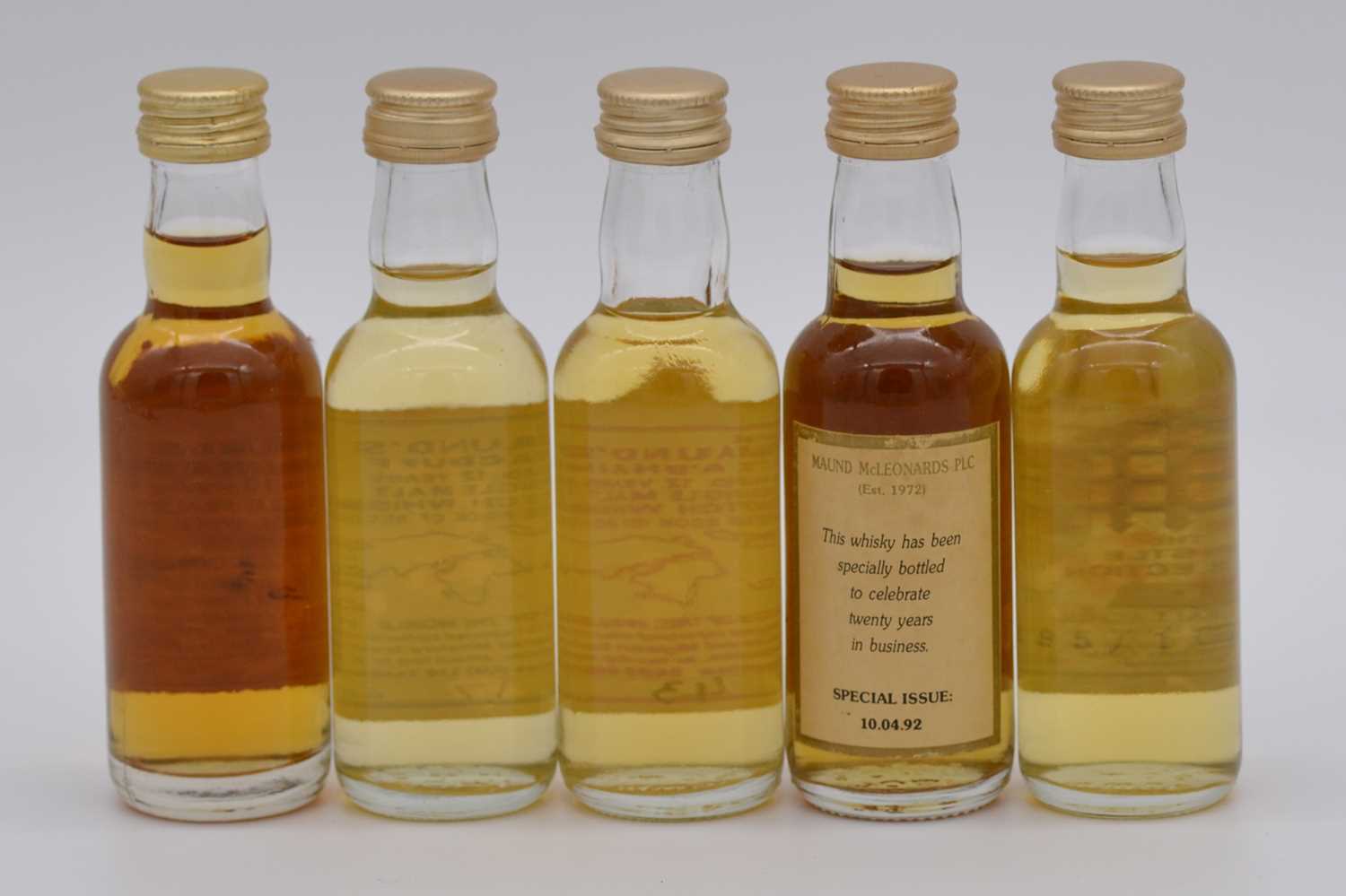 Lot 56 - Five limited edition miniature bottlings of single malt whisky including Maund's Collection