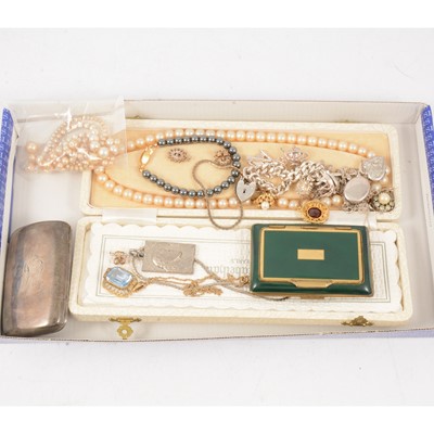 Lot 392 - Costume jewellery, silver jewellery, cigarette case, pendant, simulated pearls.