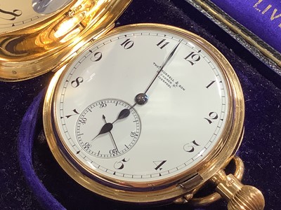 Lot 106 - Tho's Russell & Son - an 18 carat gold full hunter pocket watch with original box and certificate.