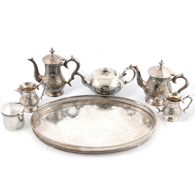 Lot 113 - Four-piece silver-plated teaset and other plated wares.