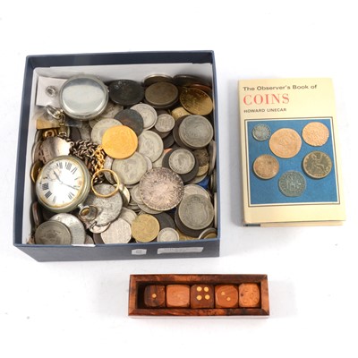 Lot 277 - Pre-decimal Great Britain and European Coins and paper money, compass, silver watch albert.