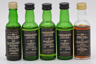 Lot 221 - Cadenhead's Black Label miniature series: Glenlivet, five bottlings