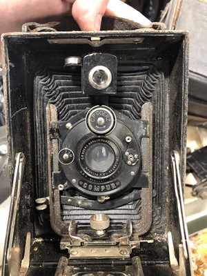 Lot 134 - Two old plate cameras, glass plates, splice.