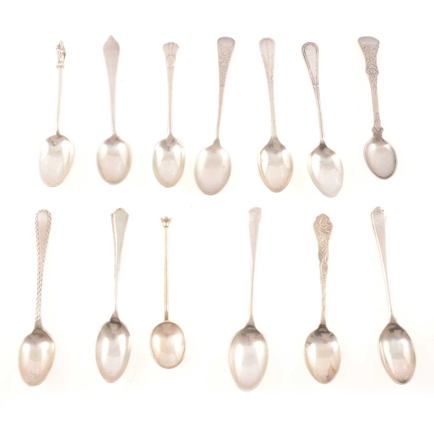 Lot 250 - Georgian and later silver teaspoons, plus some white metal teaspoons.