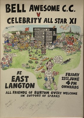 Lot 418 - Ed McLachlan - Burton Overy hand painted charity cricket match poster with autographs.