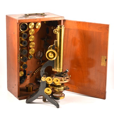 Lot 204 - Brass and lacquered binocular microscope, Swift, London