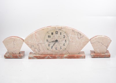 Lot 107 - An Art Deco three-piece clock garniture.