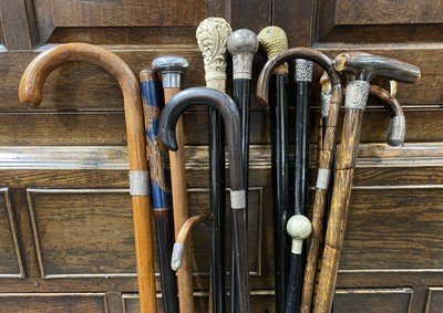 Lot 647 - Quantity of walking sticks, lacquered cane, etc