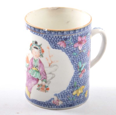 Lot 13 - Chinese export tankard, famille rose decoration of figures and flowers