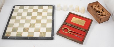 Lot 158 - Set of turned and stained wood chessmen, and other games