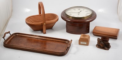 Lot 155 - Small mahogany dial clock and various treen