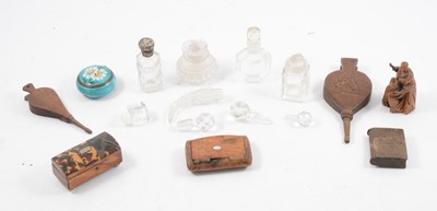 Lot 232 - Silver mounted perfume bottle, other perfume bottles, and small objects of treen