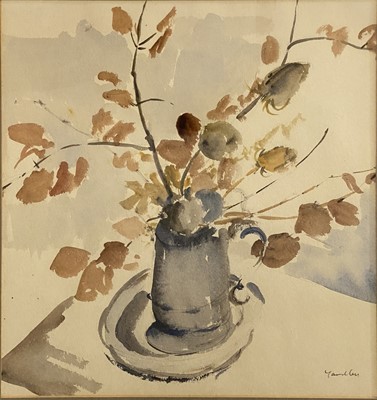 Lot 526 - John Yardley, Still Life of Autumn Flowers and Leaves in a Pewter Mug.