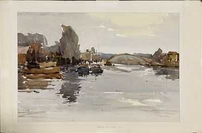 Lot 525 - John Yardley, River Landscape with Boats and a Bridge.