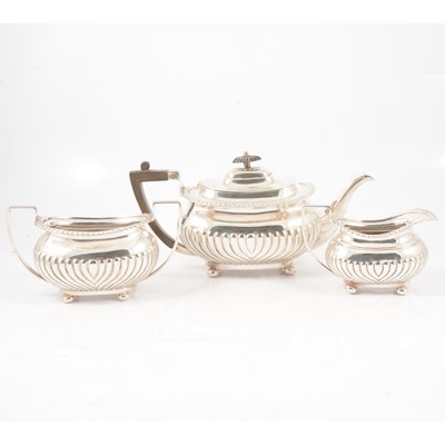 Lot 273 - Silver three-piece teaset, Z Barraclough & Sons, Sheffield 1895 and 1896.