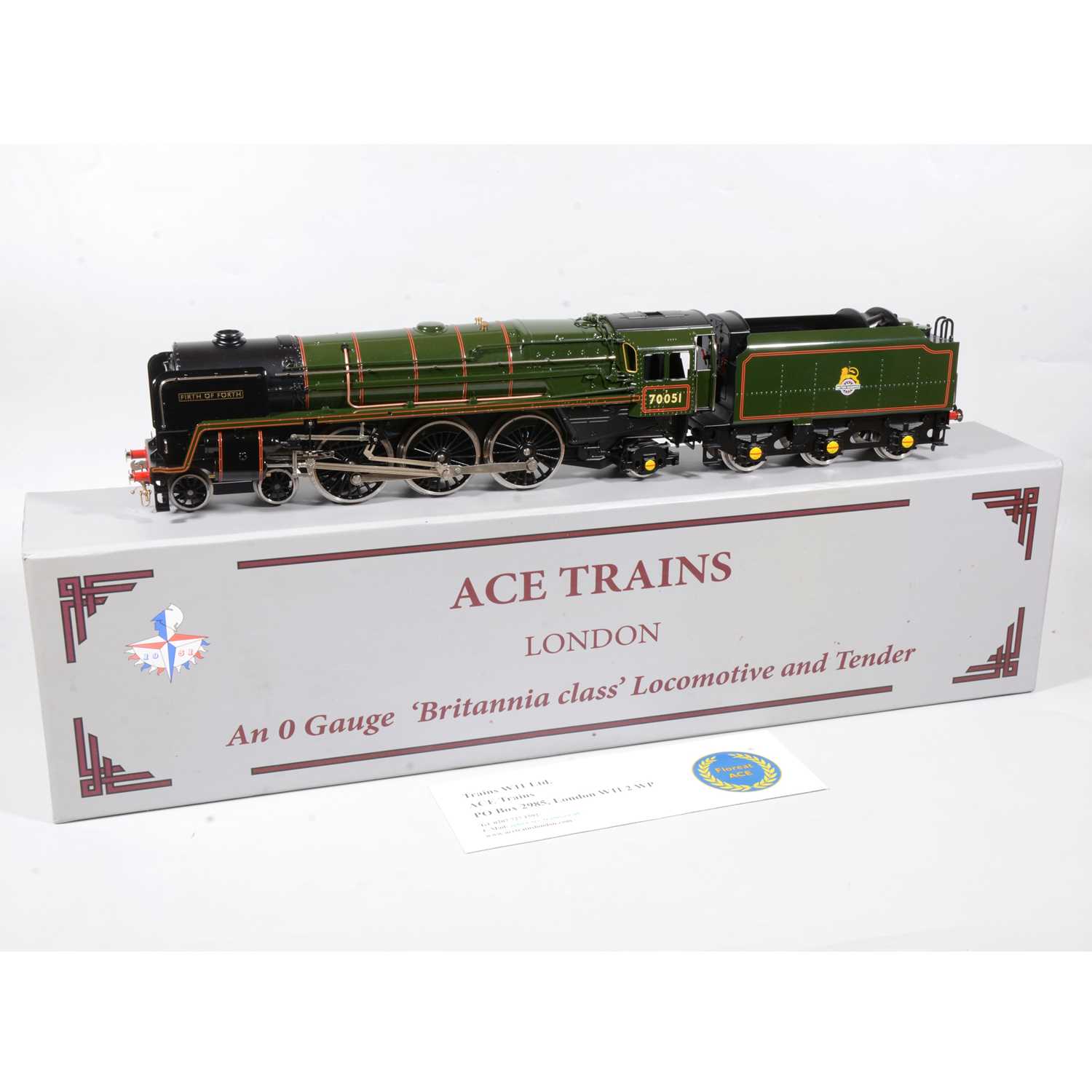 Lot 105 - ACE Trains O gauge electric locomotive with tender, BR 4-6-2, Britannia Class 'Firth of Forth'.