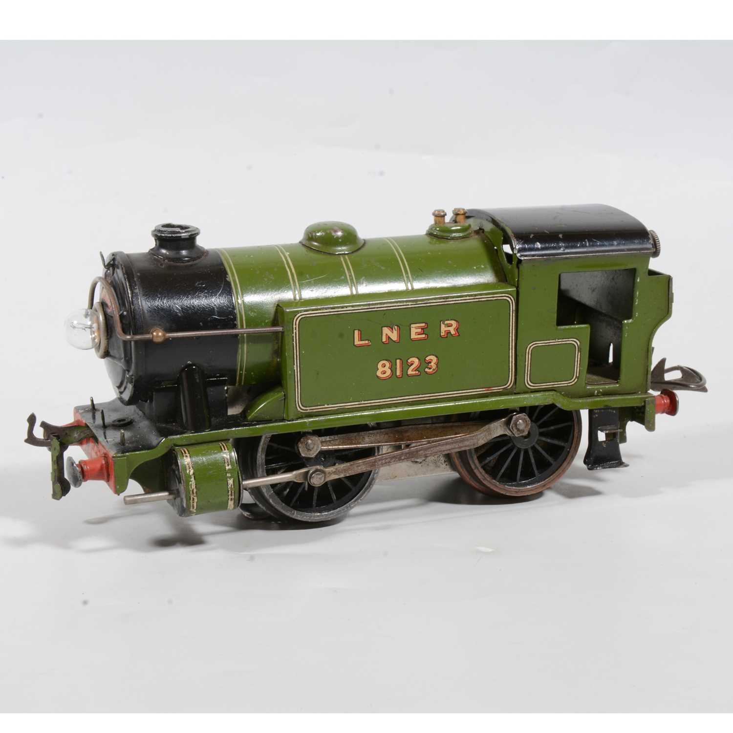 Lot 13 - Hornby O Gauge electric model railway tank locomotive, E120 Special, 0-4-0, LNER green, 8123, 20v.
