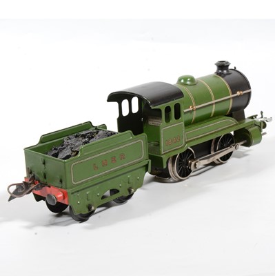 Lot 22 - Hornby O Gauge tank locomotive with tender, 0-4-0, LNER green, 1842, converted to electric.