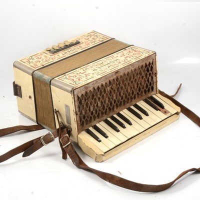 Lot 192 - Hohner Student 1 piano accordion, a zither with case and tuning key, trumpet and trombone (in need of restoration)