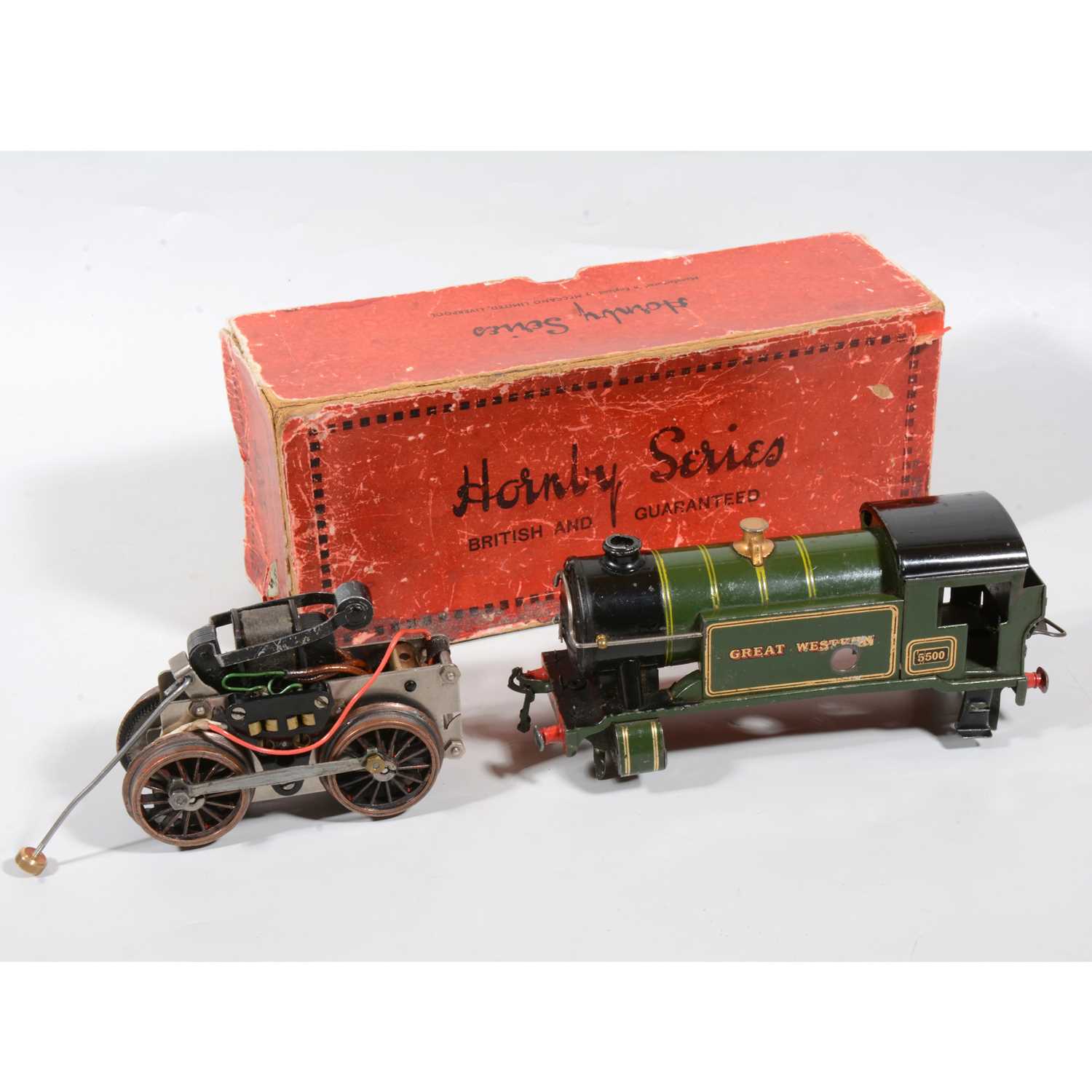 Lot 33 - Hornby O gauge 20v motor and chassis and body shell for no.1 Special tank locomotive GW 5500
