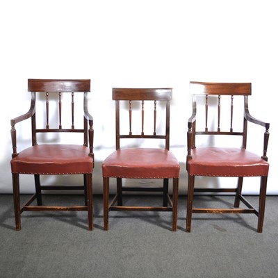 Lot 254 - Set of twelve Sheraton revival mahogany dining chairs