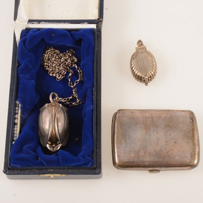 Lot 388 - Two St James House silver reproduction pendant watches and chain, silver cigarette case.