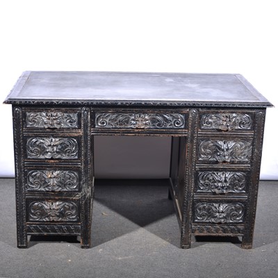 Lot 518 - Victorian carved oak twin pedestal desk