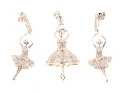 Lot 330 - Gemporia - A diamond and silver 'ballerina' pendant and earrings.