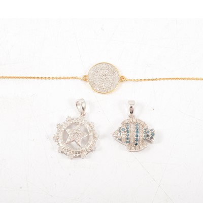 Lot 173 - Gemporia - Five diamond and yellow gold / silver pendants, plus one diamond and gold-plated bracelet.