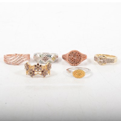 Lot 311 - Gemporia - Six diamond rings in 9 carat yellow gold or silver.