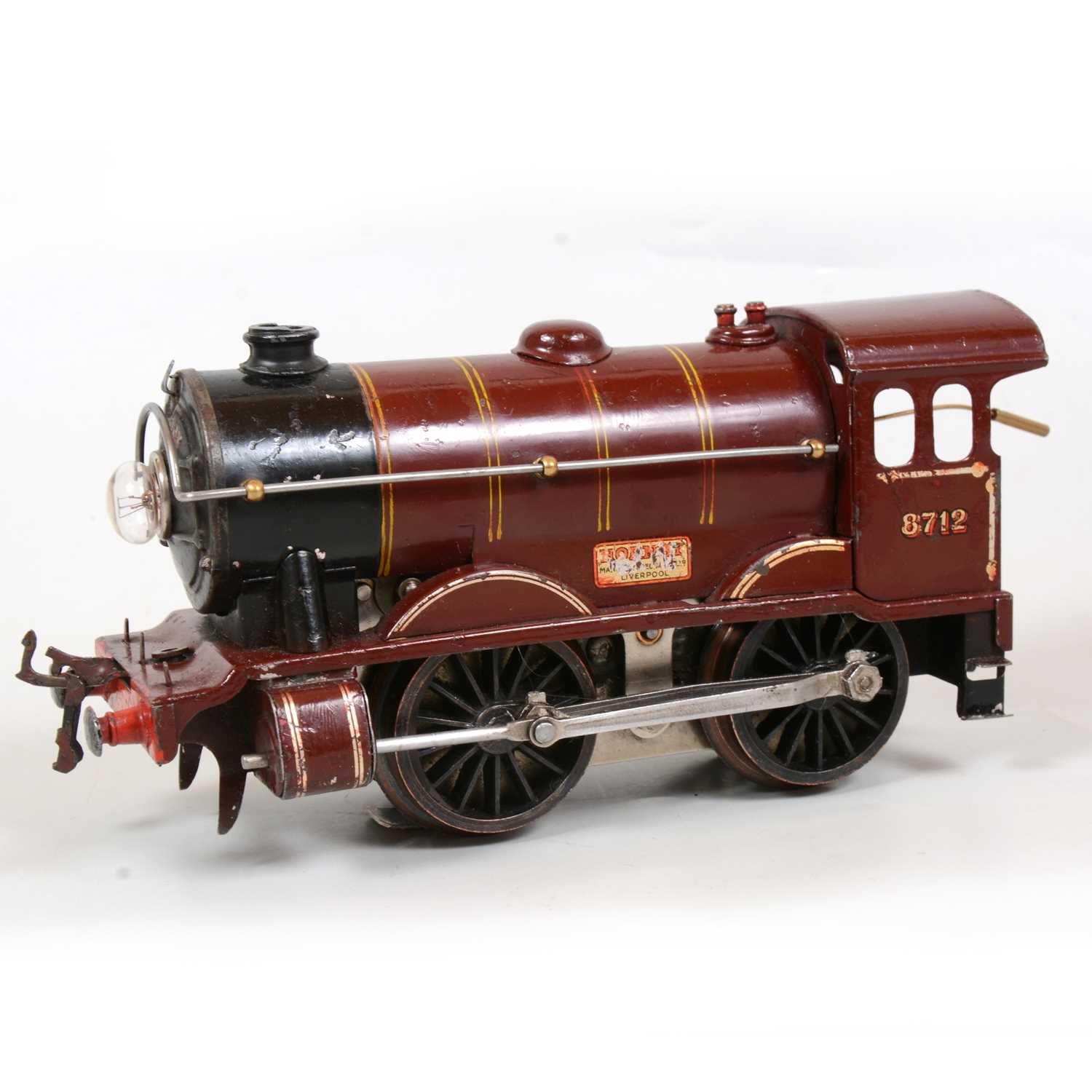 Lot 11 - Hornby O gauge electric model railway locomotive, E120, LMS 0-4-0, 8712, maroon