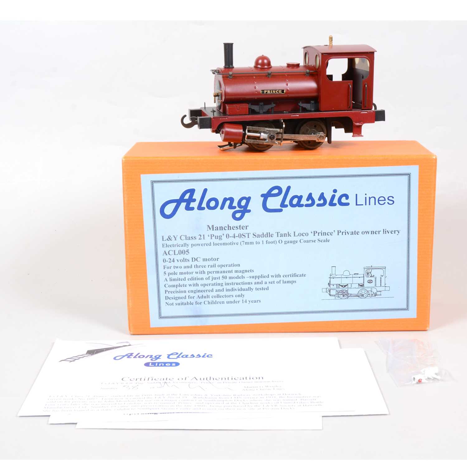 Lot 158 - Along Classic Lines O gauge model railway tank locomotive, L&Y Class 21 Pug, 0-4-0ST 'Prince'