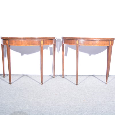 Lot 579 - Pair of Regency mahogany demi lune card tables.