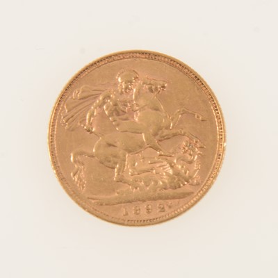 Lot 340 - Victoria Jubilee Head gold Sovereign coin, 1892.