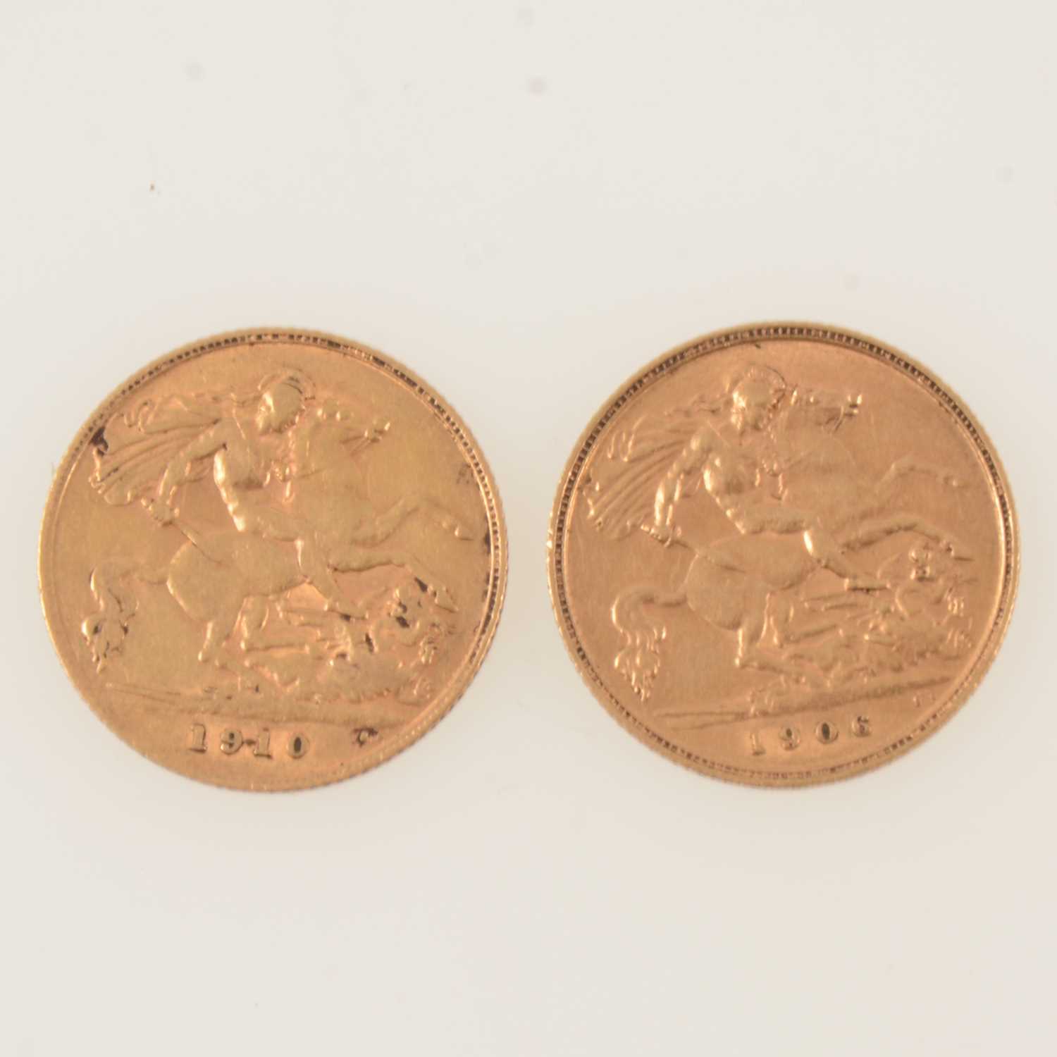 Lot 337 - Edward VII two gold Half Sovereign coins, 1906,1910.