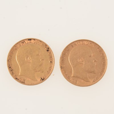 Lot 337 - Edward VII two gold Half Sovereign coins, 1906,1910.