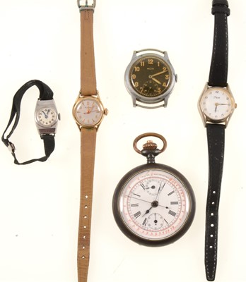 Lot 368 - A gun metal pocket watch and four wrist watches.