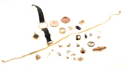 Lot 312 - Bar brooch, wristwatch, two seals, ring, earings.