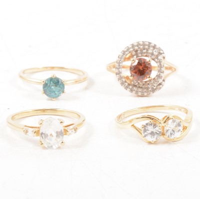 Lot 307 - Gemporia - Four zircon set rings in 9 carat yellow gold.