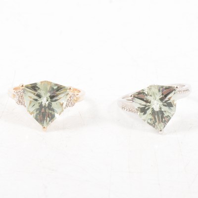 Lot 412 - Gemporia - Two prasiolite and white zircon rings.